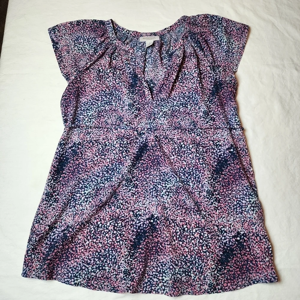 Motherhood Maternity Small Petite Pink and Blue Patterned Blouse Top With Tie - Picture 2 of 10